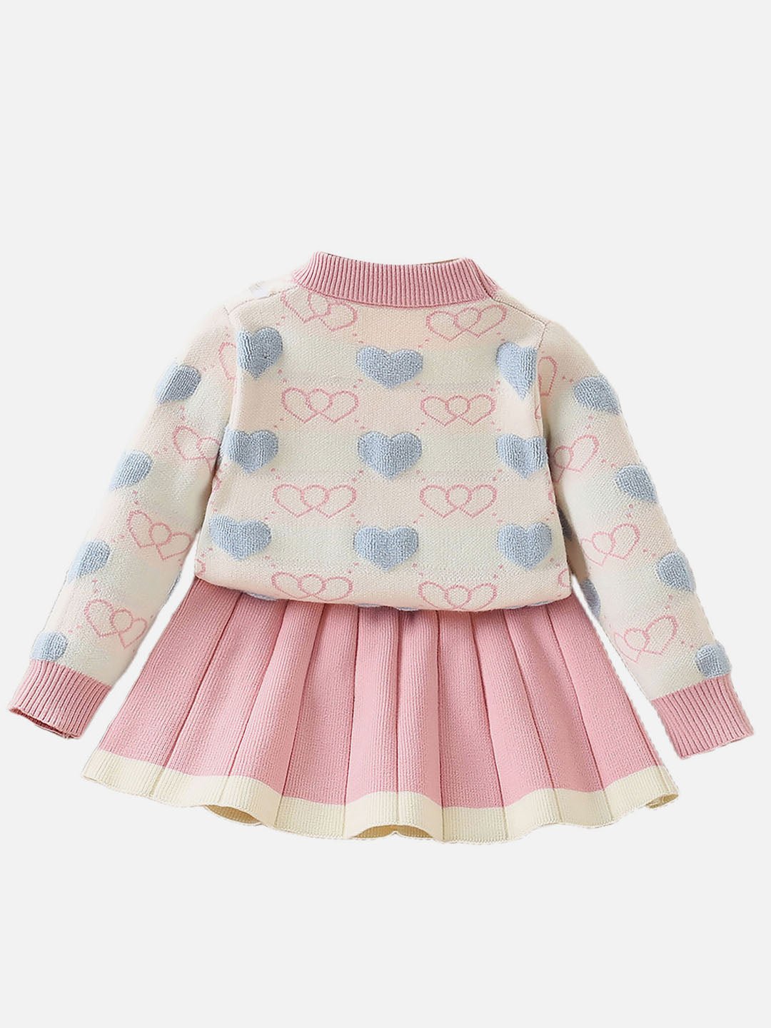 Little Surprise Box Pink Mini Hearts Patterned 2 pcs sweatshirt & Skirt Winterwear set for Girls - LSB - 2PCSKRT - PNKPATRNHEART - 3 - 4Y