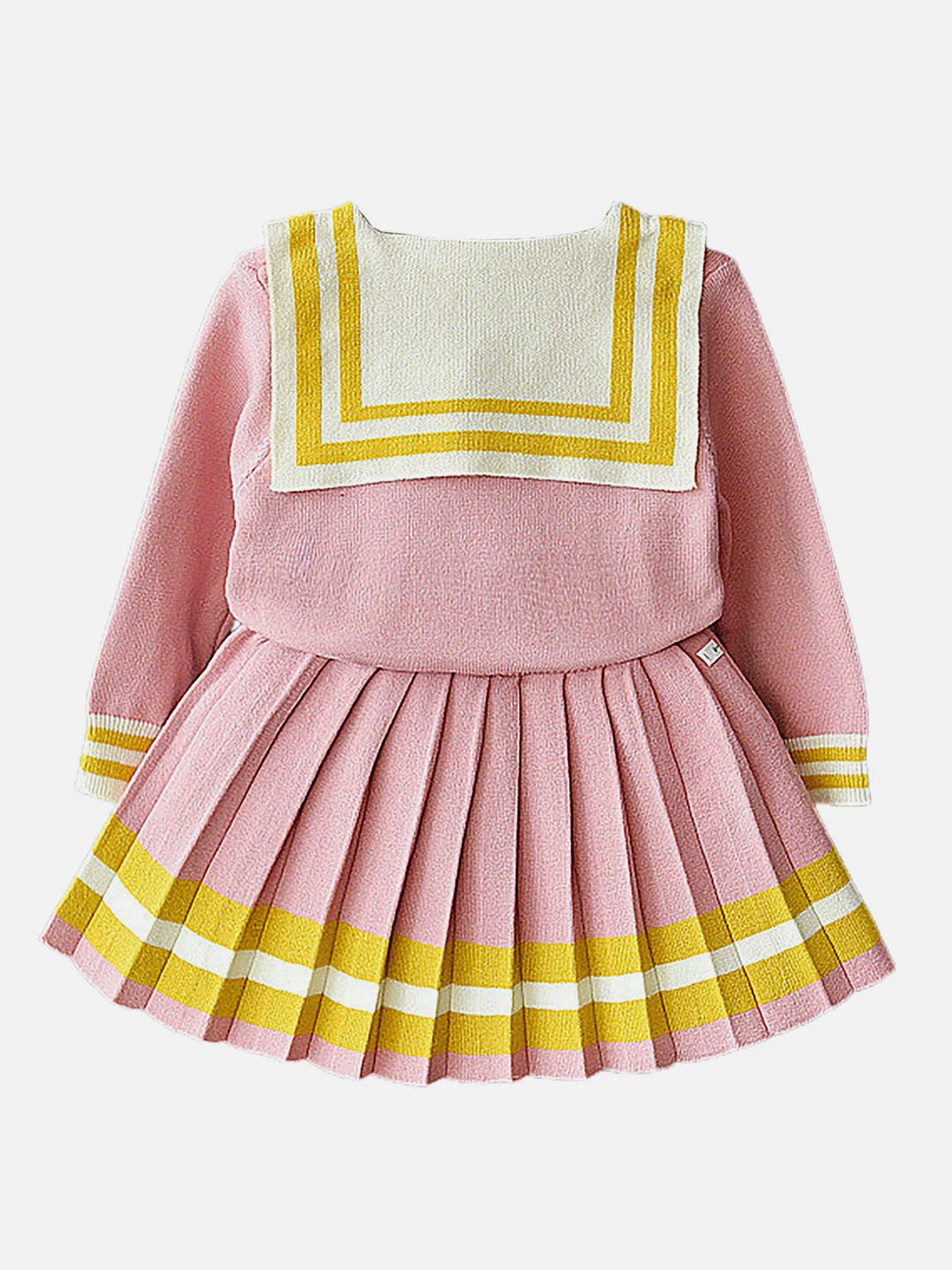 Little Surprise Box Pink & Ochre Pleated Bow 2 pcs top & Skirt Winterwear set for Girls - 2 - 3Y - LSB - 2PCSKRT - PNKOCRPLEATES - 2 - 3Y