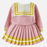 Little Surprise Box Pink & Ochre Pleated Bow 2 pcs top & Skirt Winterwear set for Girls - 2 - 3Y - LSB - 2PCSKRT - PNKOCRPLEATES - 2 - 3Y