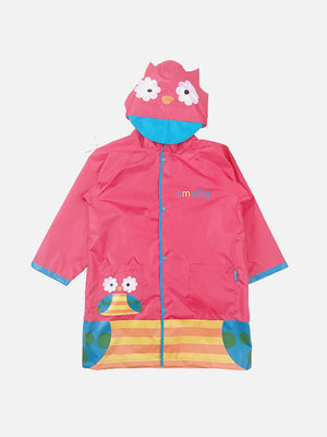 Little Surprise Box Pink Owl Stripes Knee Length Raincoat for Kids - Kids Rainwear
