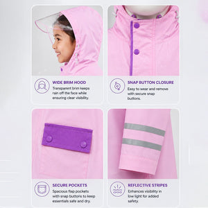 Little Surprise Box Pink Purple Pocket Raincoat | The Mom Store - S Kids Raincoat