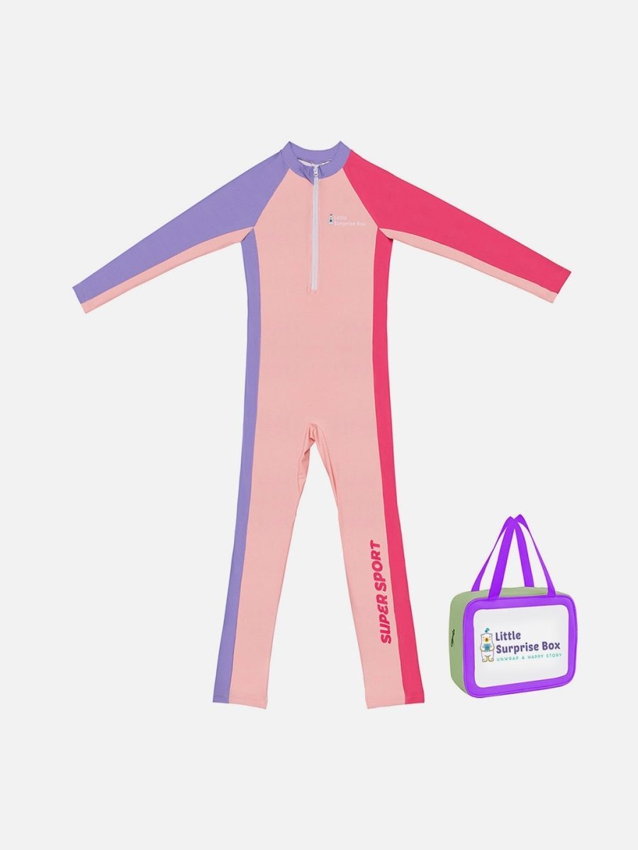 Little Surprise Box Pink Tri Colour Super Sport Swimwear for Toddlers & Kids with UPF 30+ - LSB-SW-LSBTRIPINK130