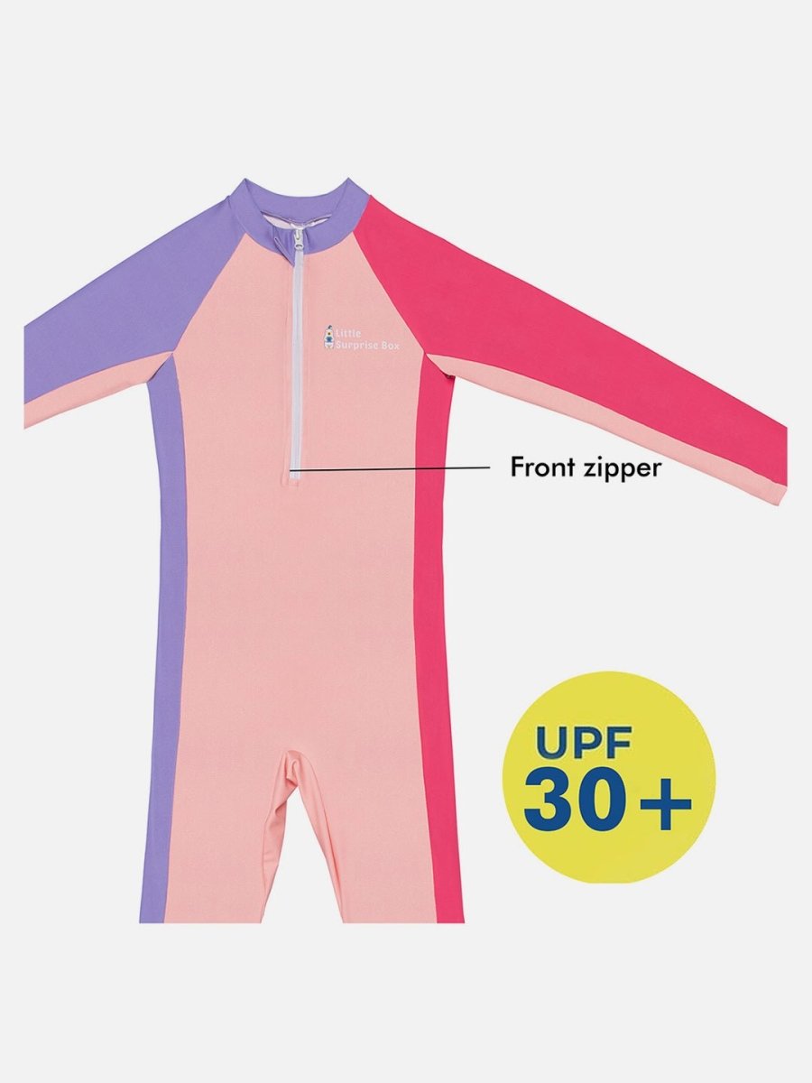 Little Surprise Box Pink Tri Colour Super Sport Swimwear for Toddlers & Kids with UPF 30+ - LSB-SW-LSBTRIPINK130