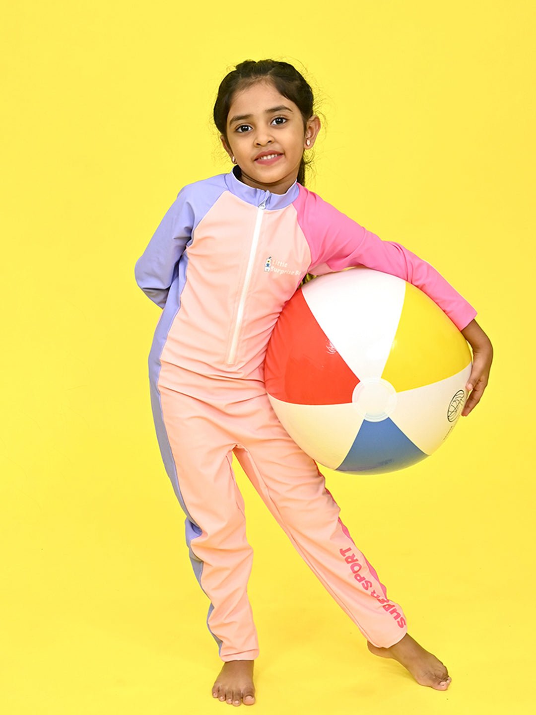 Little Surprise Box Pink Tri Colour Super Sport Swimwear for Toddlers & Kids with UPF 30+ - LSB - SW - LSBTRIPINK130