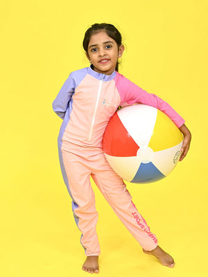 Little Surprise Box Pink Tri Colour Super Sport Swimwear for Toddlers & Kids with UPF 30+ - LSB - SW - LSBTRIPINK130