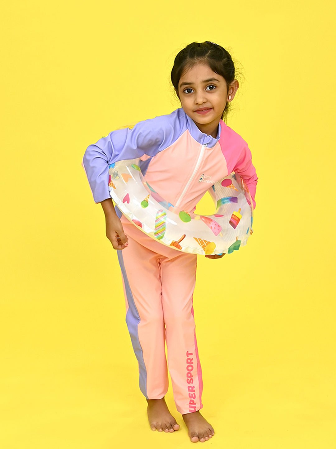 Little Surprise Box Pink Tri Colour Super Sport Swimwear for Toddlers & Kids with UPF 30+ - LSB - SW - LSBTRIPINK130
