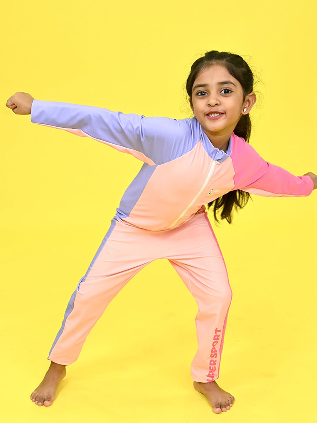 Little Surprise Box Pink Tri Colour Super Sport Swimwear for Toddlers & Kids with UPF 30+ - LSB - SW - LSBTRIPINK130