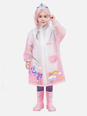 Little Surprise Box Pink Unicorn print Transluscent Raincoat for Kids - Kids Rainwear