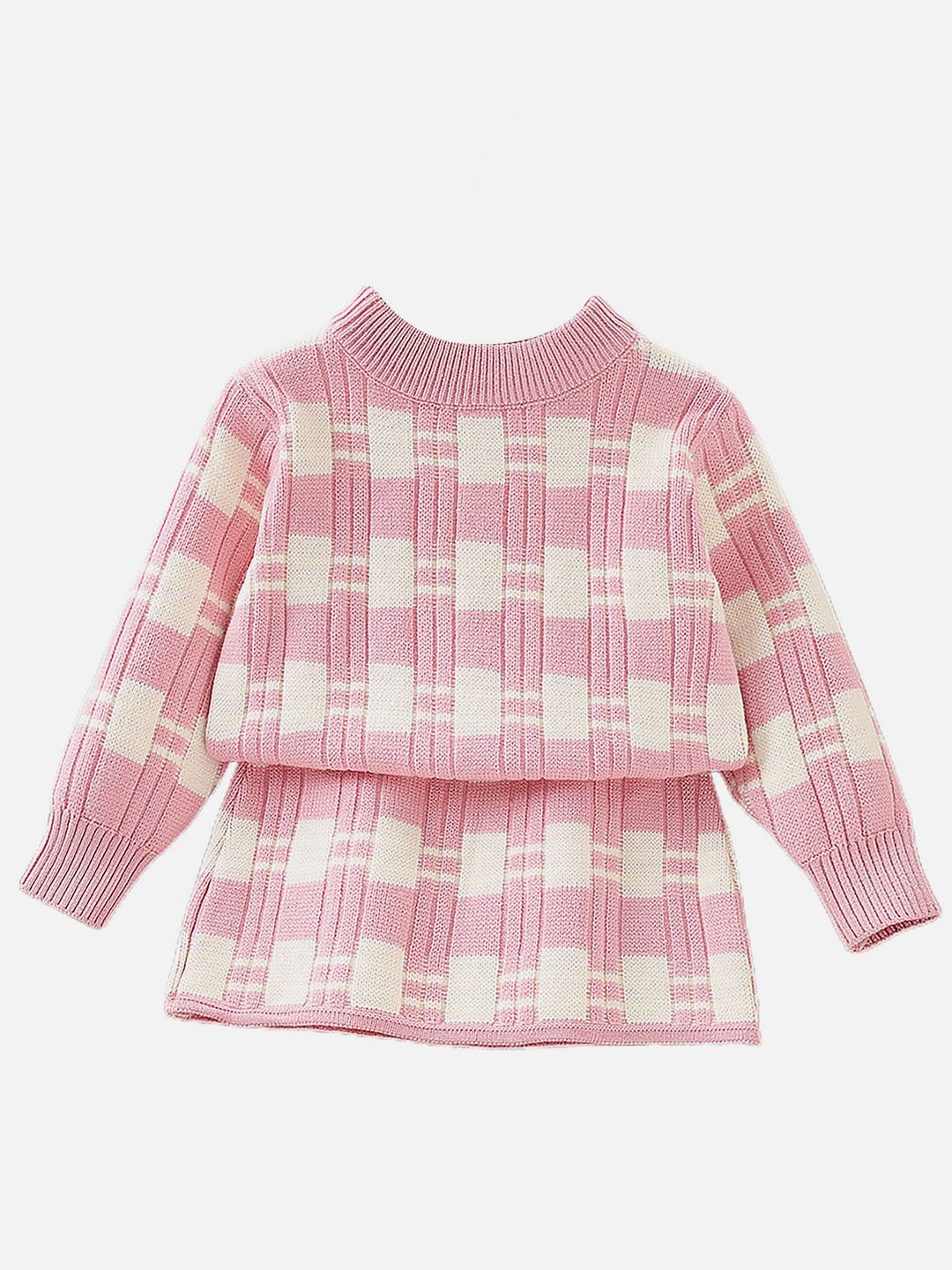 Little Surprise Box Pink & White Checkered Pull over style 2 pcs top & Skirt Winterwear set - Girls - LSB - 2PCSKRT - PNKWHTECHK - 2 - 3Y