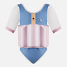 Little Surprise Box Powder Blue & Pink Stripes Kids Swimsuit with attached Swim Floats +tie up cap in UPF 50+ - LSB - SW - BLUPNKSTRPFLOAT110