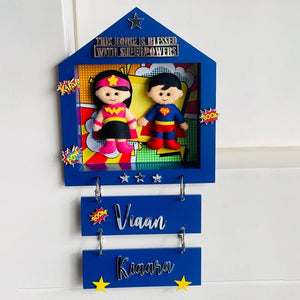Little Surprise Box Power Brother & Sister Personalised Name Plaque -