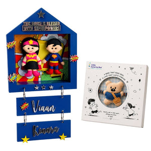 Little Surprise Box Power Brother & Sister Personalised Name Plaque -