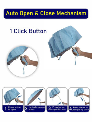 Little Surprise Box Premium 3 fold Auto Closure umbrella for Adults - LSB - UM - 3F - BLU - GOLD
