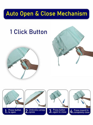 Little Surprise Box Premium 3 fold Auto Closure umbrella for Adults - LSB - UM - 3F - MINT - GOLD