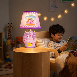 Little Surprise Box, Princess ceramic Castle side Bed Table Lamp, Kids Room Decor - Purple Room Decor