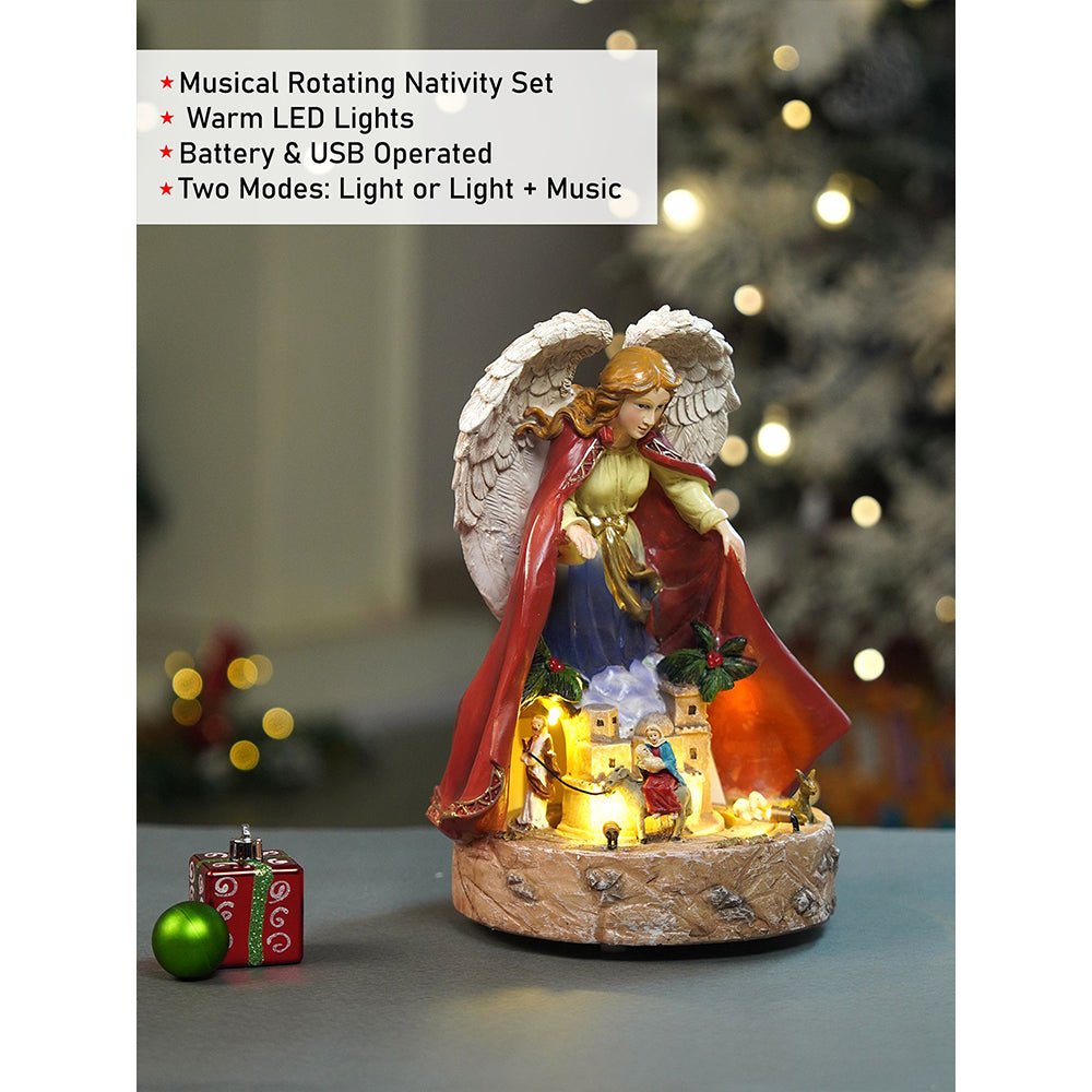 Little Surprise Box Protective Angel Rotating , Musical and Lit Nativity Set for Christmas Decoration & Décor - Christmas Decor