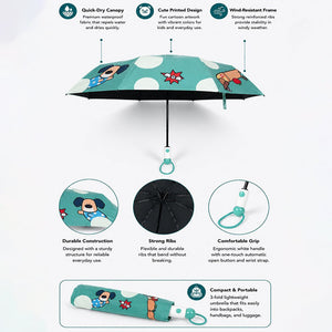 Little Surprise Box Puppy 3 Fold Umbrella | The Mom Store - Green Umbrella