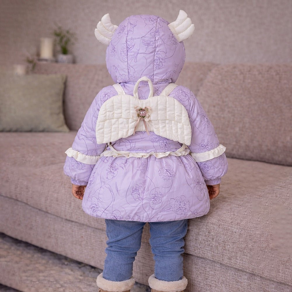 Little Surprise Box Purple Angel Wings Quilted Hooded Winter Jacket for Kids - 4 - 5Y Kids Sweater