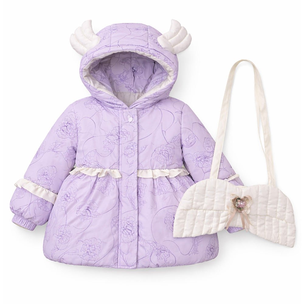 Little Surprise Box Purple Angel Wings Quilted Hooded Winter Jacket for Kids - 4 - 5Y Kids Sweater