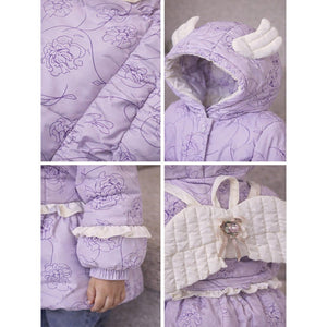 Little Surprise Box Purple Angel Wings Quilted Hooded Winter Jacket for Kids - 4 - 5Y Kids Sweater