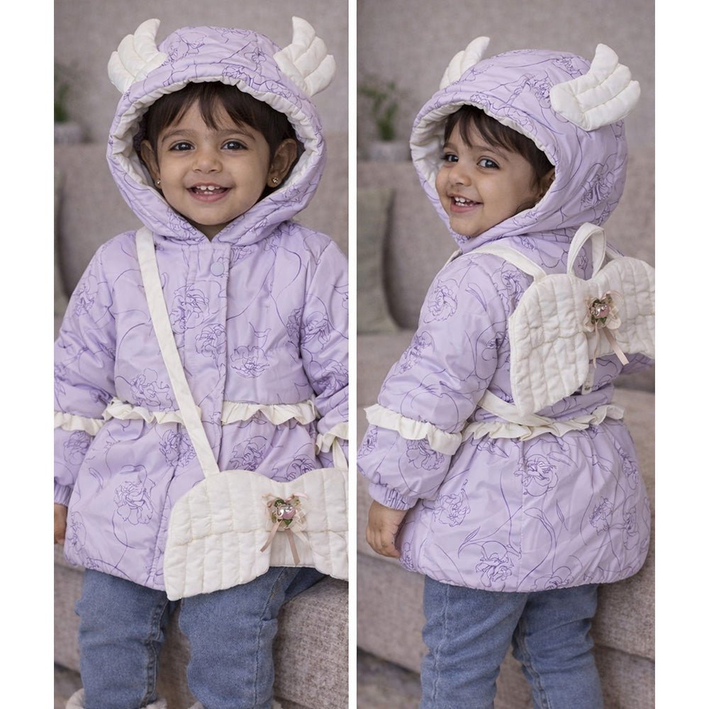 Little Surprise Box Purple Angel Wings Quilted Hooded Winter Jacket for Kids - 4 - 5Y Kids Sweater