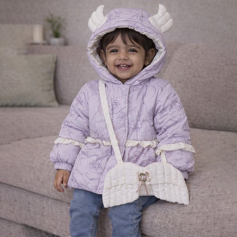 Little Surprise Box Purple Angel Wings Quilted Hooded Winter Jacket for Kids - 4 - 5Y Kids Sweater