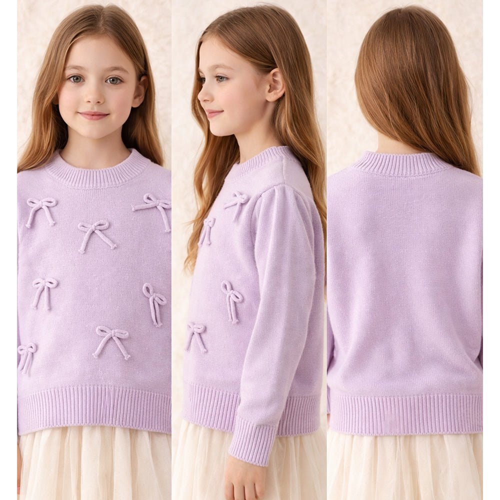 Little Surprise Box Purple Bow Knit Cardigan with Matching Sling Bag, Winter Cardigan Sweater for Kids - 4 - 5 Years Kids Sweater