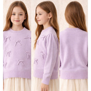 Little Surprise Box Purple Bow Knit Cardigan with Matching Sling Bag, Winter Cardigan Sweater for Kids - 4 - 5 Years Kids Sweater