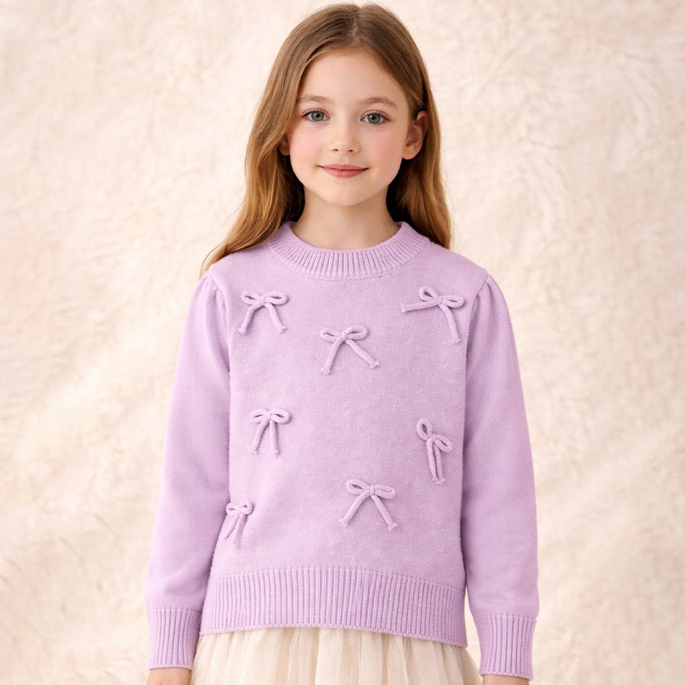 Little Surprise Box Purple Bow Knit Cardigan with Matching Sling Bag, Winter Cardigan Sweater for Kids - 4 - 5 Years Kids Sweater