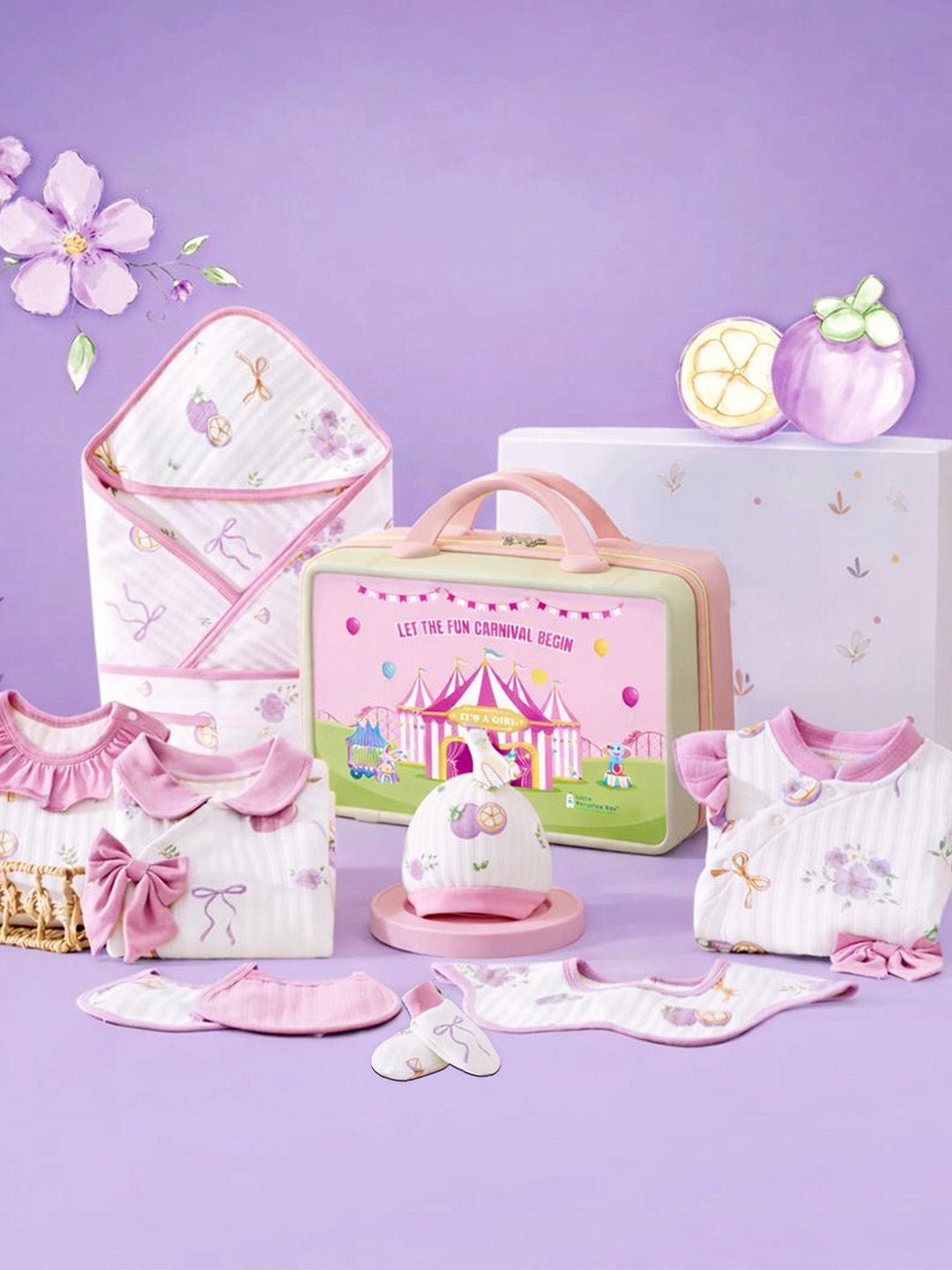 Little Surprise Box Purple Bow Newborn Baby Girl Gift Set (23 Pcs) - Gift Set