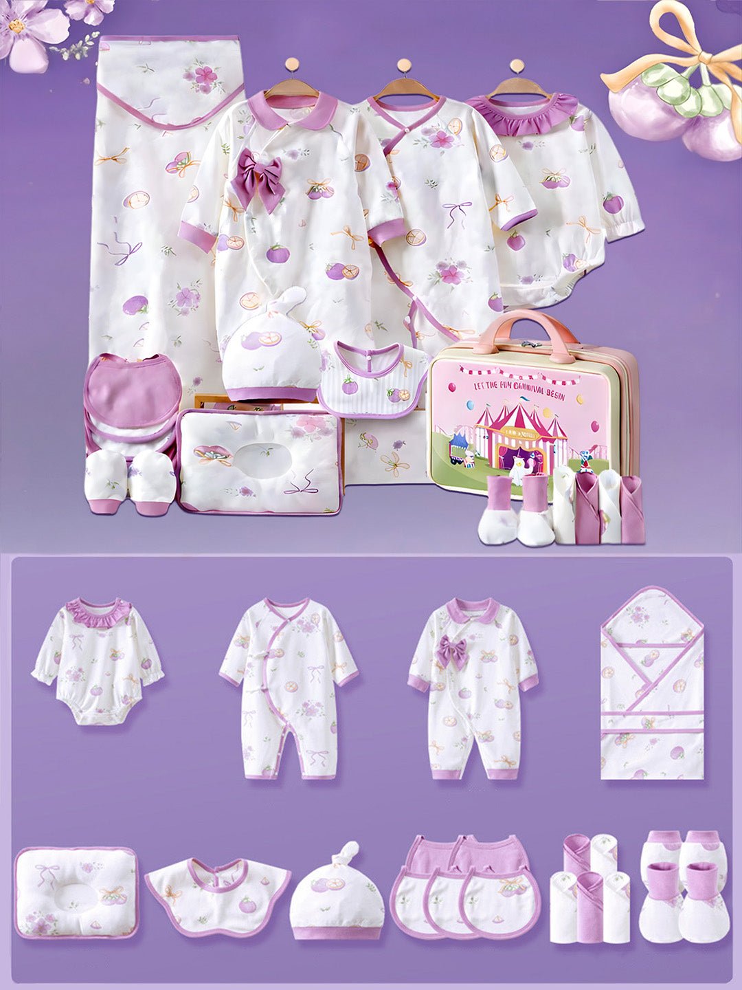 Little Surprise Box Purple Bow Newborn Baby Girl Gift Set (23 Pcs) - Gift Set