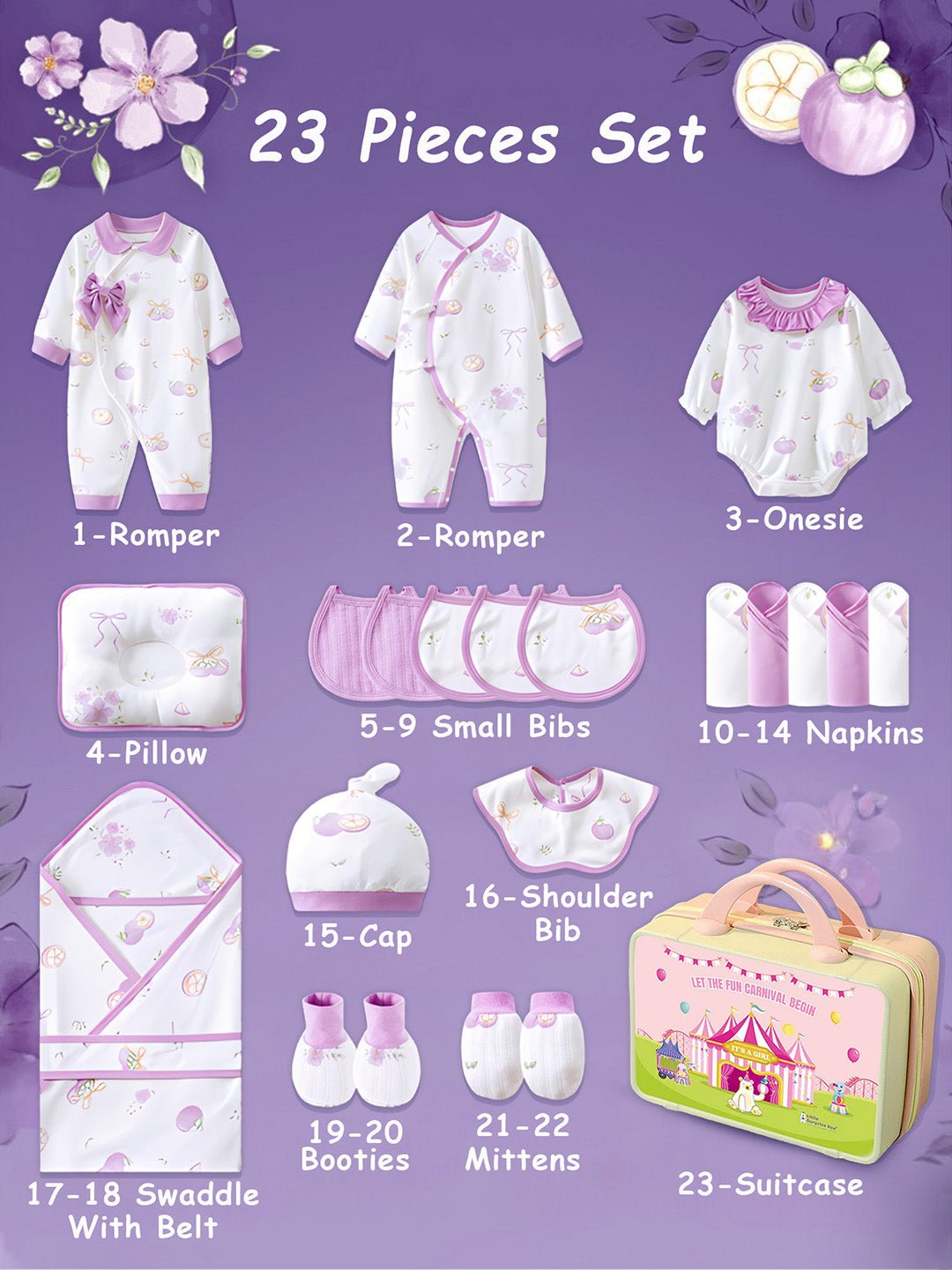Little Surprise Box Purple Bow Newborn Baby Girl Gift Set (23 Pcs) - Gift Set