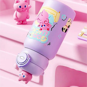Little Surprise Box Purple Cat 3D Lid Stainless Steel Kids Bottle 550ml - Water Bottle