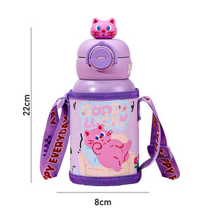 Little Surprise Box Purple Cat 3D Lid Stainless Steel Kids Bottle 550ml - Water Bottle