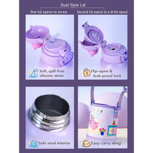 Little Surprise Box Purple Cat 3D Lid Stainless Steel Kids Bottle 550ml - Water Bottle