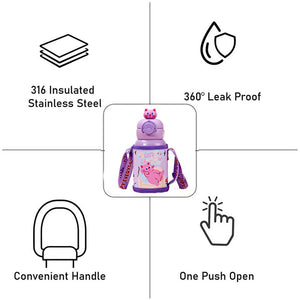 Little Surprise Box Purple Cat 3D Lid Stainless Steel Kids Bottle 550ml - Water Bottle