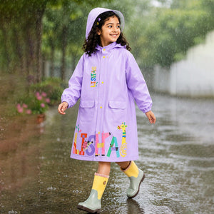 Little Surprise Box Purple Giraffe Raincoat | The Mom Store - XL Kids Raincoat
