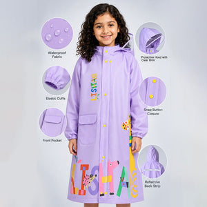 Little Surprise Box Purple Giraffe Raincoat | The Mom Store - XL Kids Raincoat