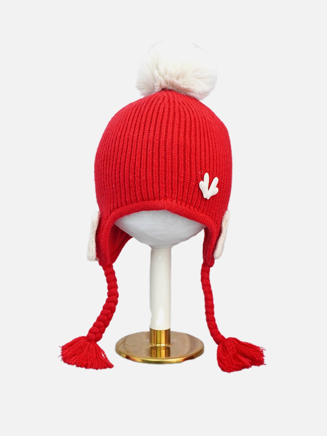 Little Surprise Box Red Butterfly Knitted Soft Woolen Winter Cap With Tie - LSB - WCAP - REDBUTRFLY