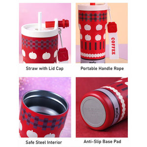 Little Surprise Box Red Checks Apple Tumbler & Water Bottle 560ml - Water Bottle