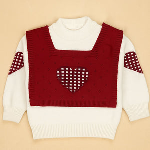 Little Surprise Box Red checks Heart Cardigan with Muffler, Christmas Winter Sweatshirt for Kids - 4 - 5 Years Christmas Sweater