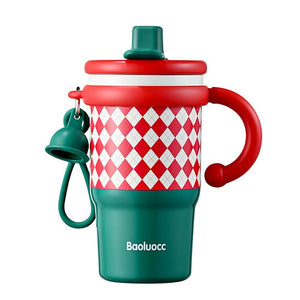 Little Surprise Box Red Checks Stainless Steel Water and Coffee Tumbler for Kids and Adults, 600ml with a free cleaning brush - XMAS BOTTLES