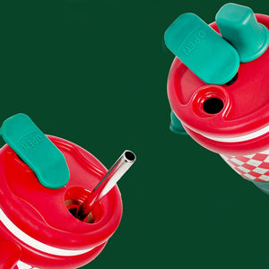 Little Surprise Box Red Checks Stainless Steel Water and Coffee Tumbler for Kids and Adults, 600ml with a free cleaning brush - XMAS BOTTLES