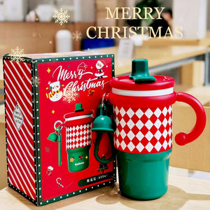Little Surprise Box Red Checks Stainless Steel Water and Coffee Tumbler for Kids and Adults, 600ml with a free cleaning brush - XMAS BOTTLES