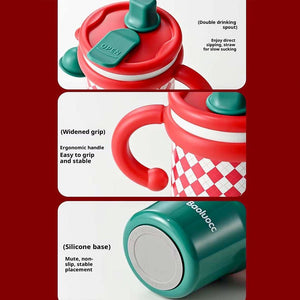 Little Surprise Box Red Checks Stainless Steel Water and Coffee Tumbler for Kids and Adults, 600ml with a free cleaning brush - XMAS BOTTLES