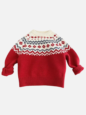 Little Surprise Box Red & Cream Diamond Warmer Cardigan & Christmas Sweater for Kids - Kids Winter Wear