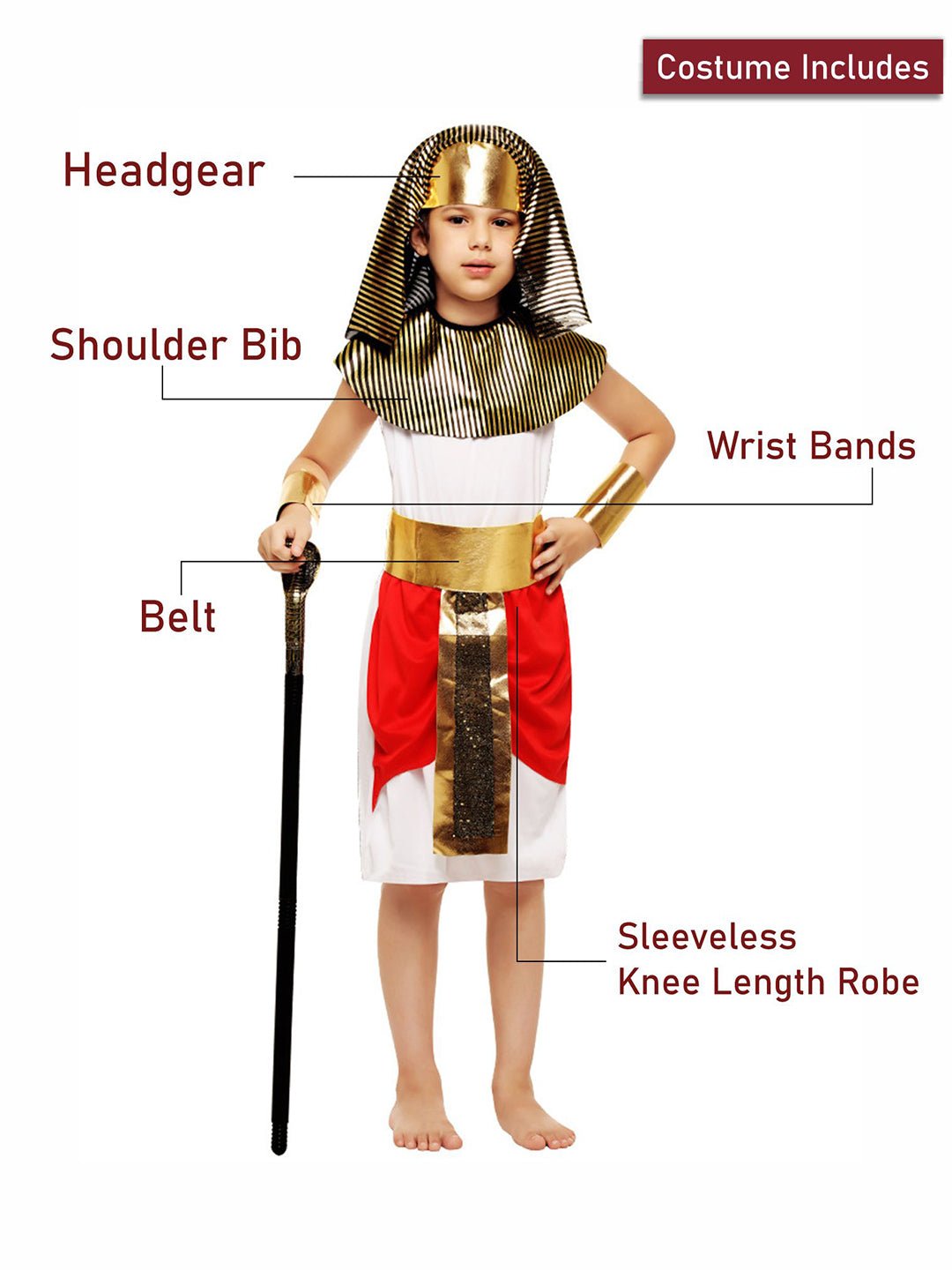 Little Surprise Box, Red Egyptian Boy, Kids Halloween Costume Dress Up for Boy - LSB - HWC - REDEGYPTBOY - 7 - 9Y