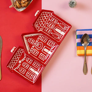 Little Surprise Box Red gingerbreadhouse 3 sections Christmas ceramic serving tray - Christmas Decor