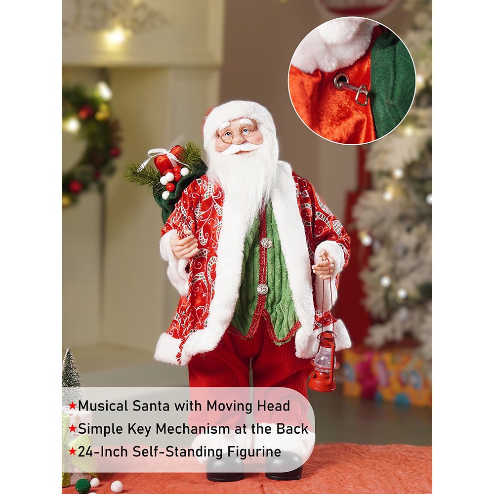 Little Surprise Box Red & Green robe Moving Face Musical christmas Santa Home and Table Décor - 24 inch Christmas Decor