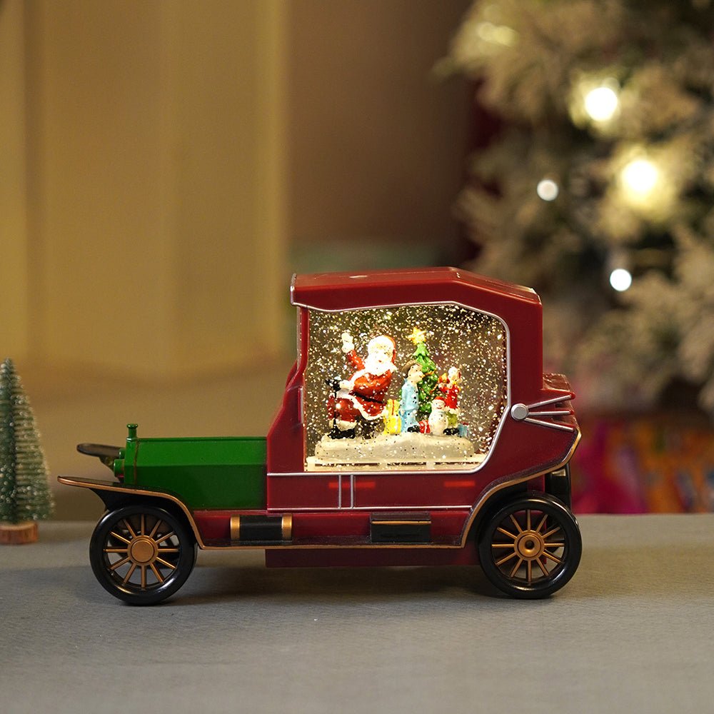 Little Surprise Box Red & Green Vintage Car with Musical Glitter Water Light, Christmas Décor - Christmas Decor